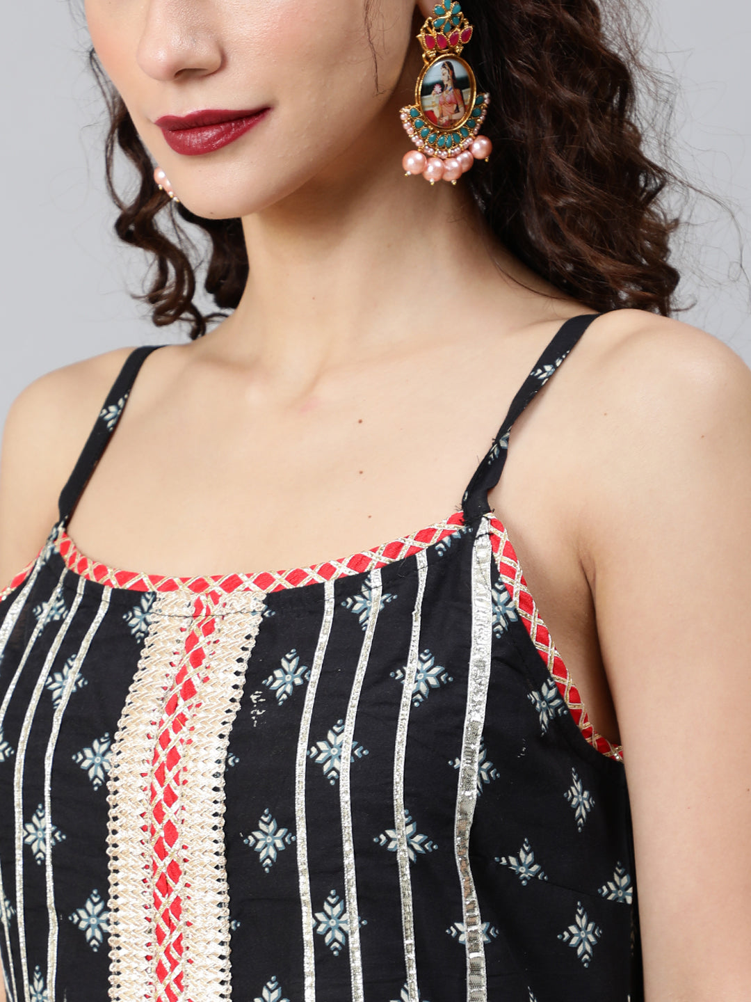 Black Printed Kurta Sharara With Dupatta