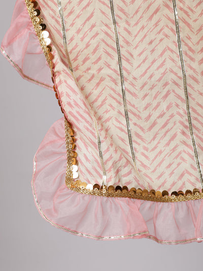 Cream & Peach Floral Print Kurta Sharara With Dupatta