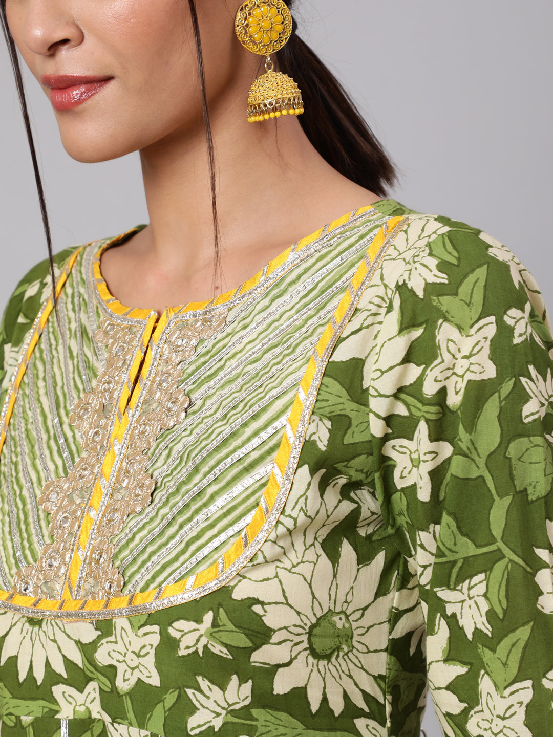 Green Floral Print Anarkali Palazzo With Dupatta