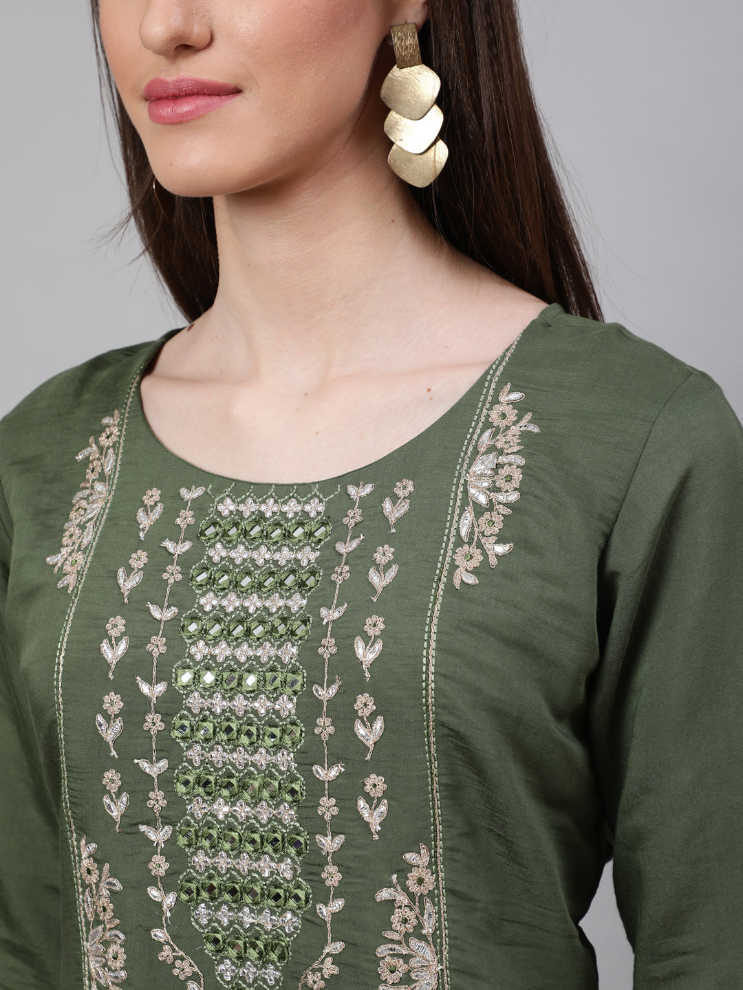 Green Embroidered Kurta Pant With Dupatta