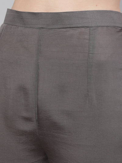 Grey Embroidered Kurta Pant With Dupatta