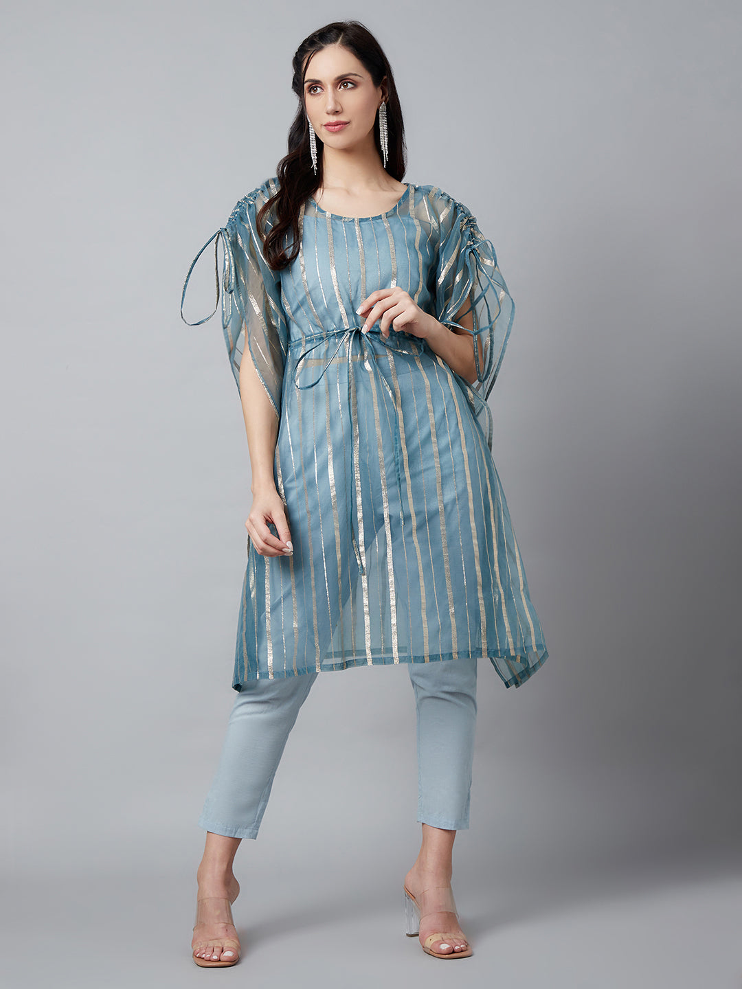 Blue Organza Kaftan Co-Ord Set