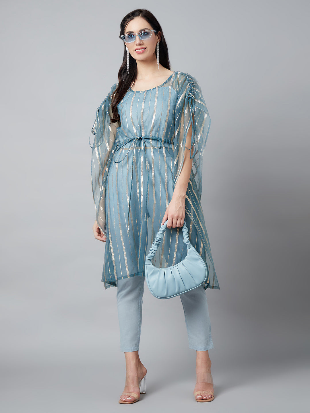 Blue Organza Kaftan Co-Ord Set