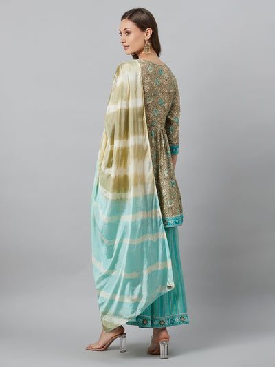 Beige Printed Kurta Palazzo With Dupatta