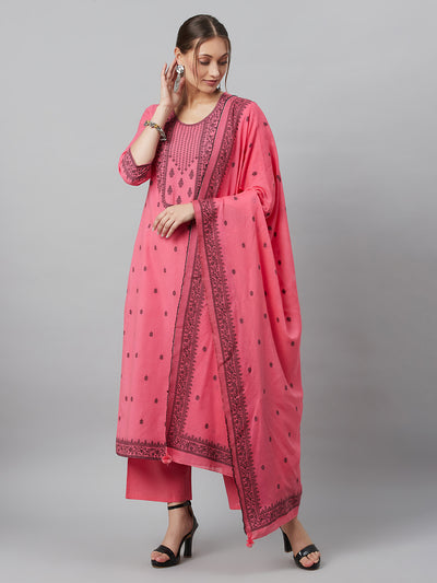 Pink Embroidered Kurta Palazzo With Dupatta