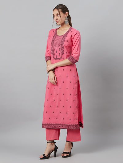 Pink Embroidered Kurta Palazzo With Dupatta