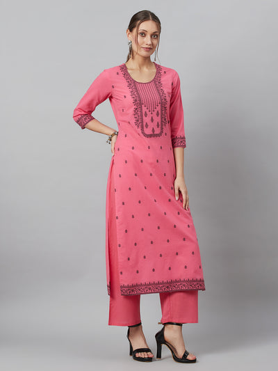 Pink Embroidered Kurta Palazzo With Dupatta