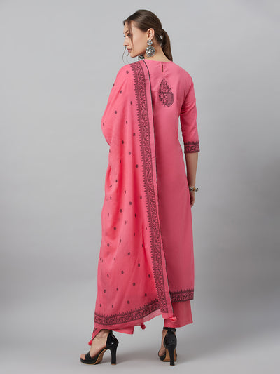 Pink Embroidered Kurta Palazzo With Dupatta