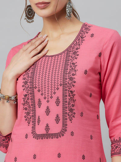 Pink Embroidered Kurta Palazzo With Dupatta