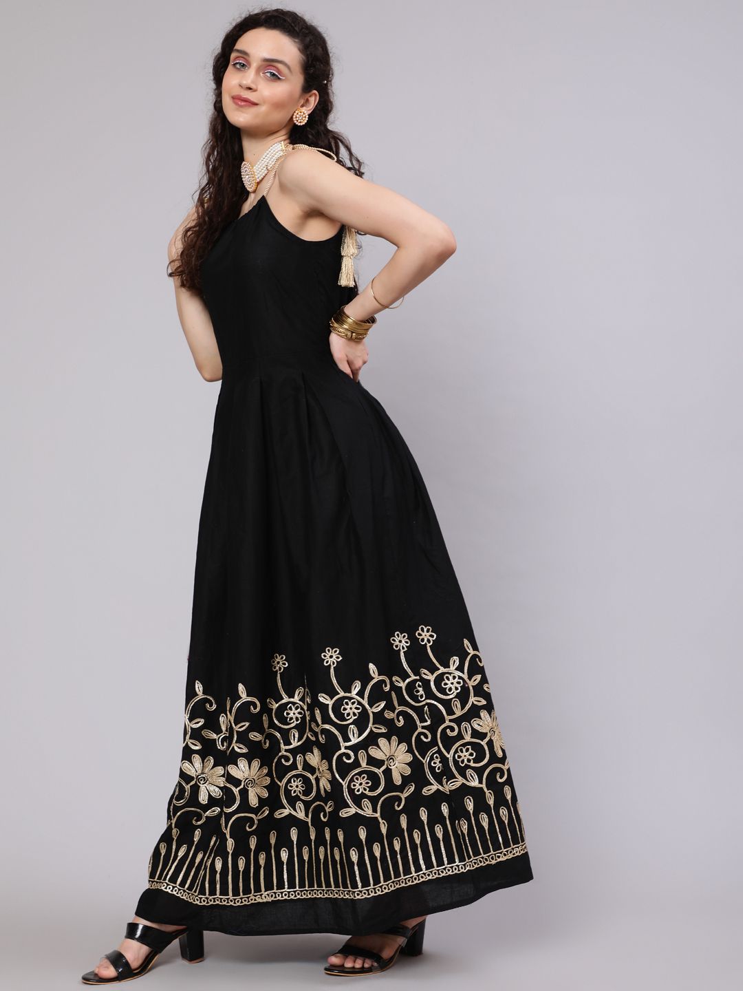 Black Floral Embroidered Maxi Dress