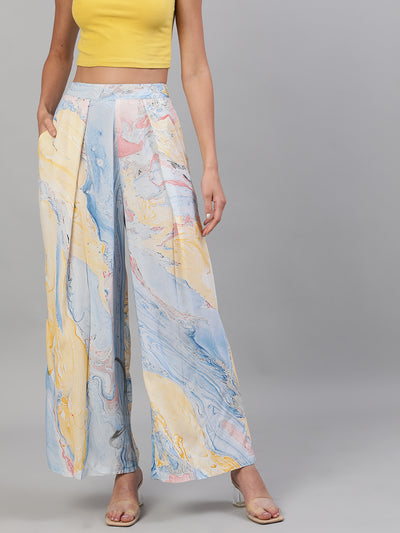 Blue Abstract Print Relaxed Fit Palazzo