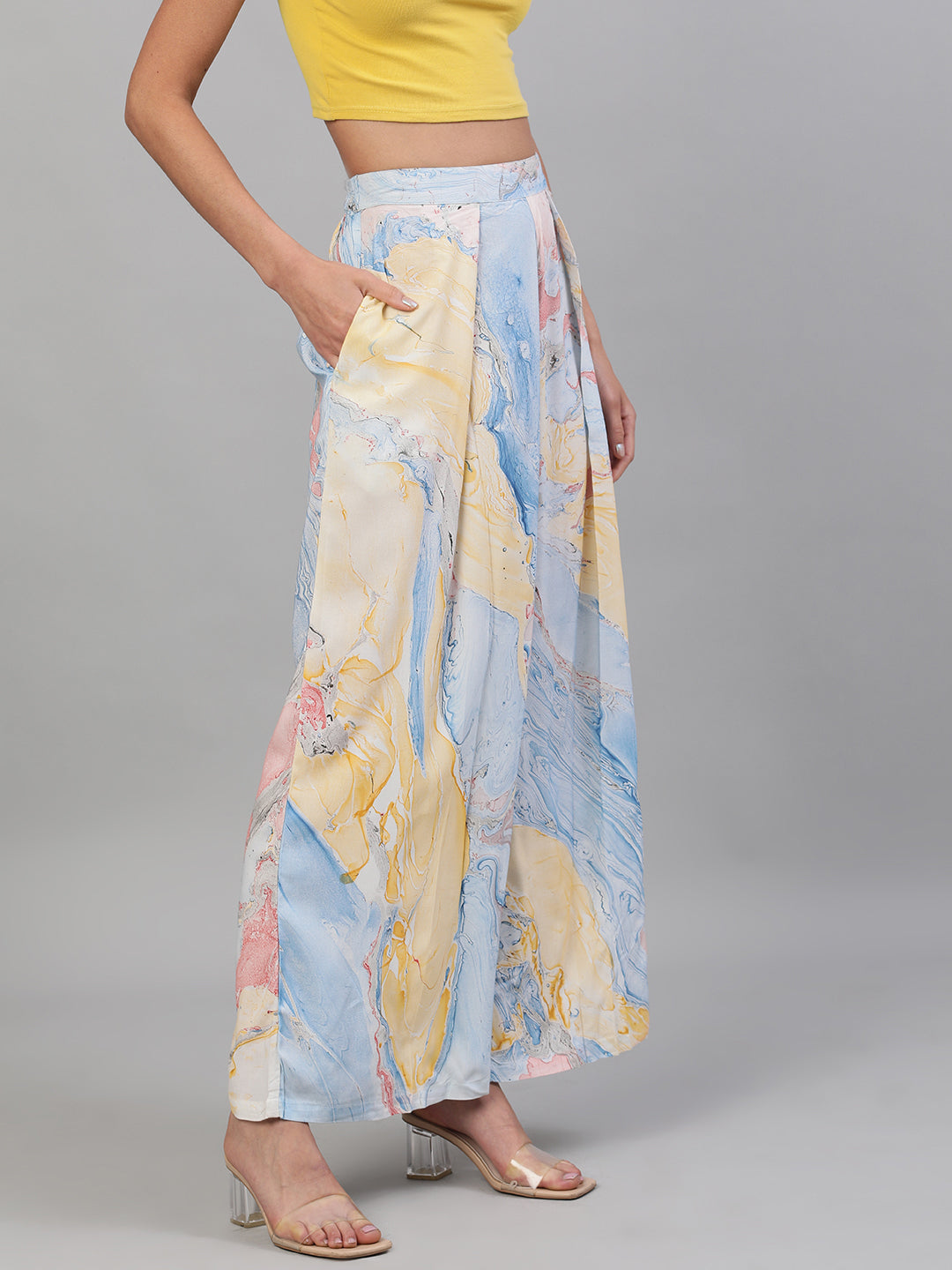 Blue Abstract Print Relaxed Fit Palazzo