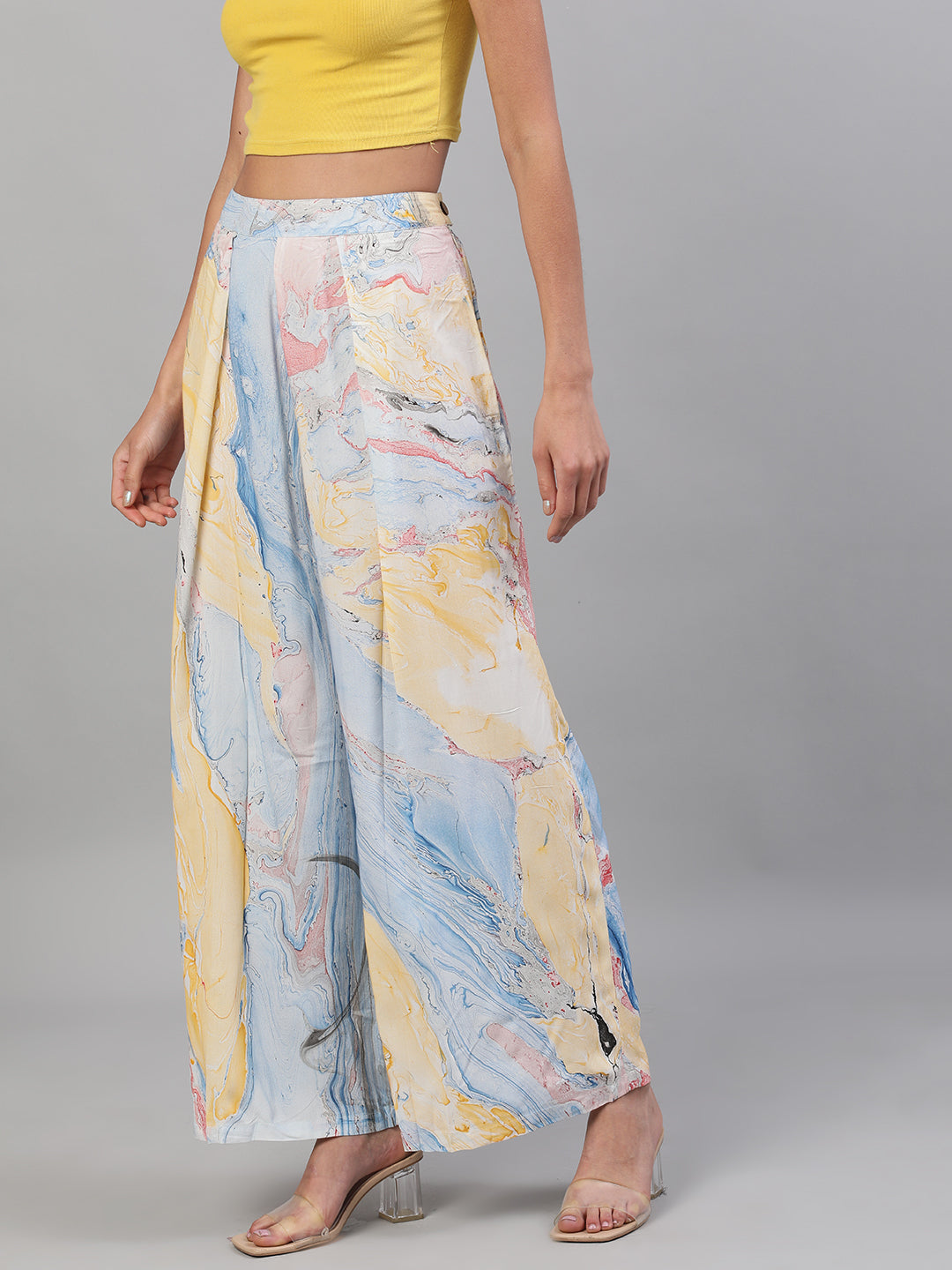 Blue Abstract Print Relaxed Fit Palazzo