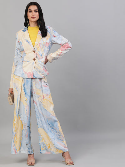 Blue Abstract Print Relaxed Fit Palazzo