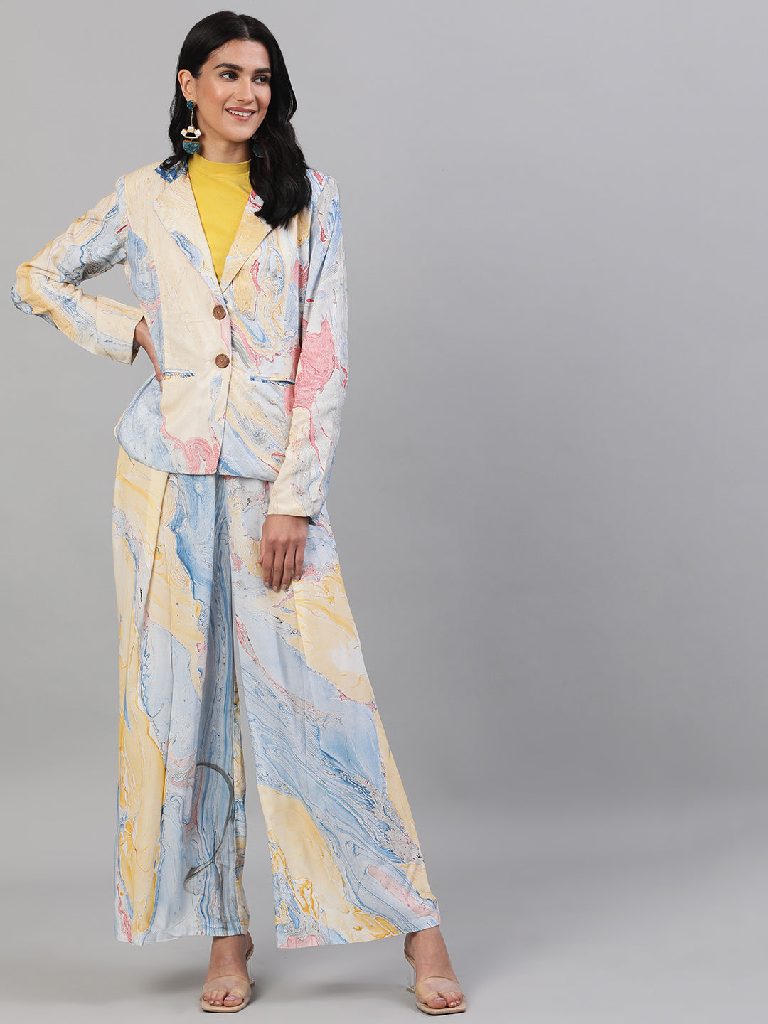 Blue Abstract Print Relaxed Fit Palazzo
