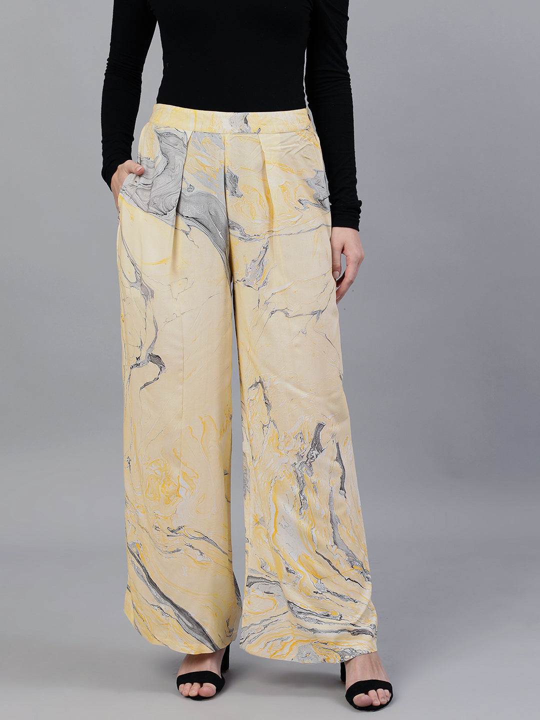 Yellow Abstract Print Palazzos