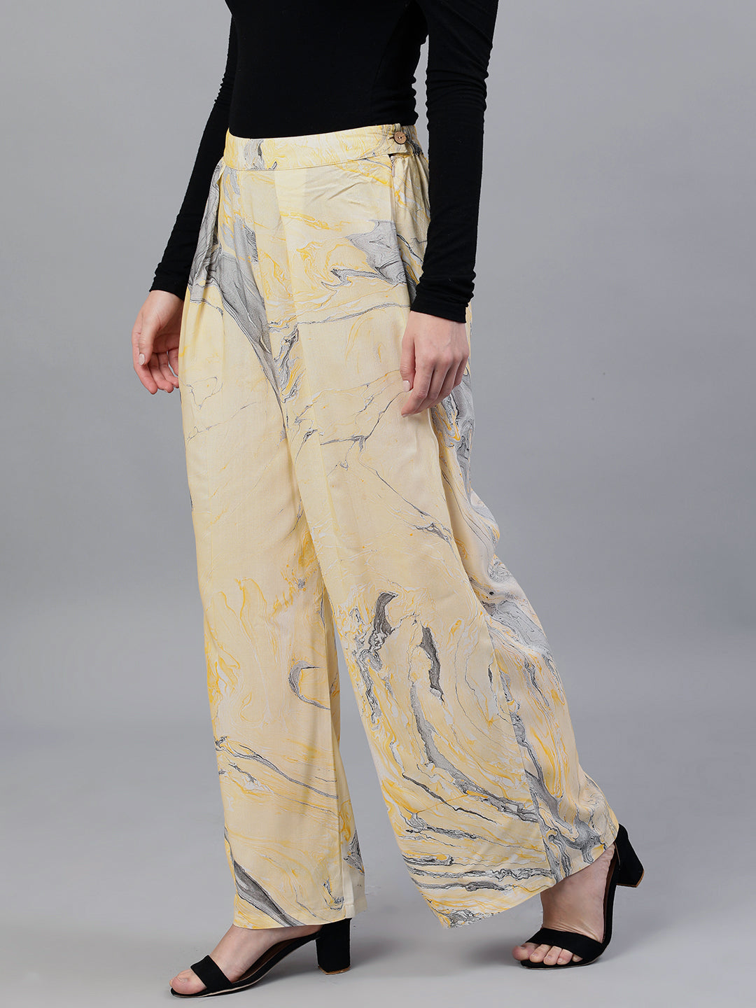 Yellow Abstract Print Palazzos