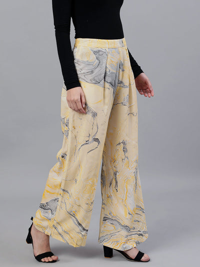 Yellow Abstract Print Palazzos