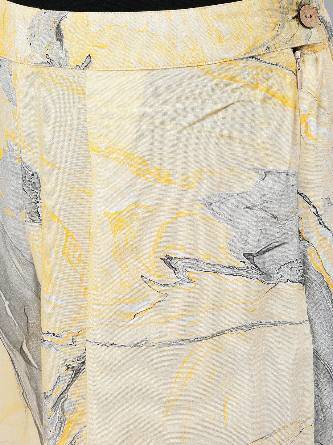 Yellow Abstract Print Palazzos