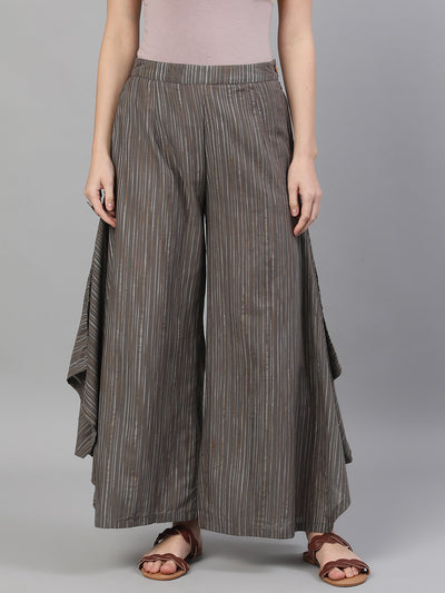 Grey Relaxed Fit Palazzos With Striped Detail