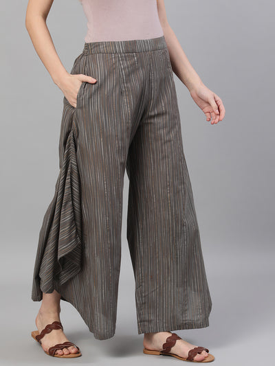 Grey Relaxed Fit Palazzos With Striped Detail