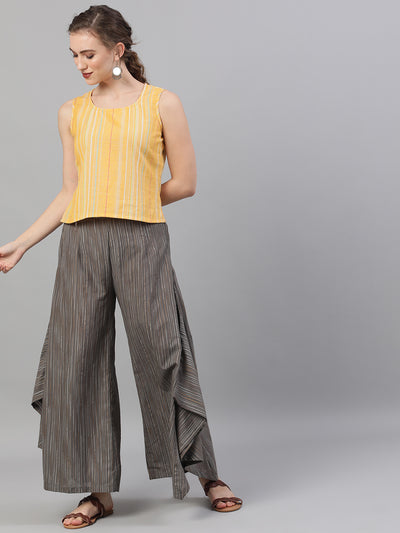 Grey Relaxed Fit Palazzos With Striped Detail