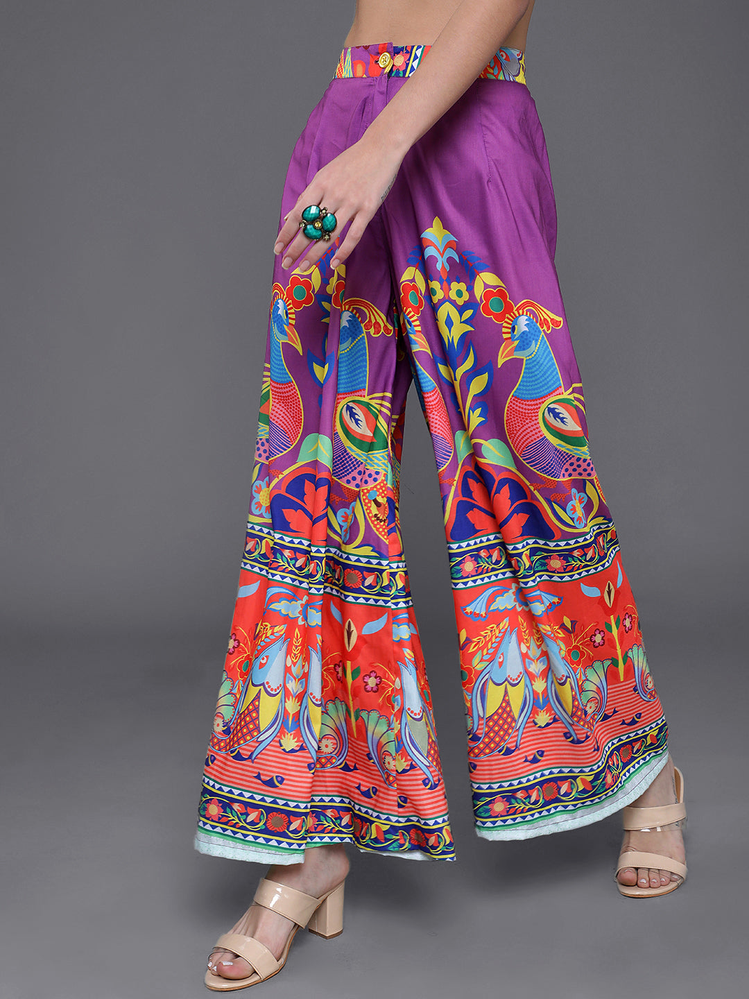 Purple & Orange Printed Flared Palazzo