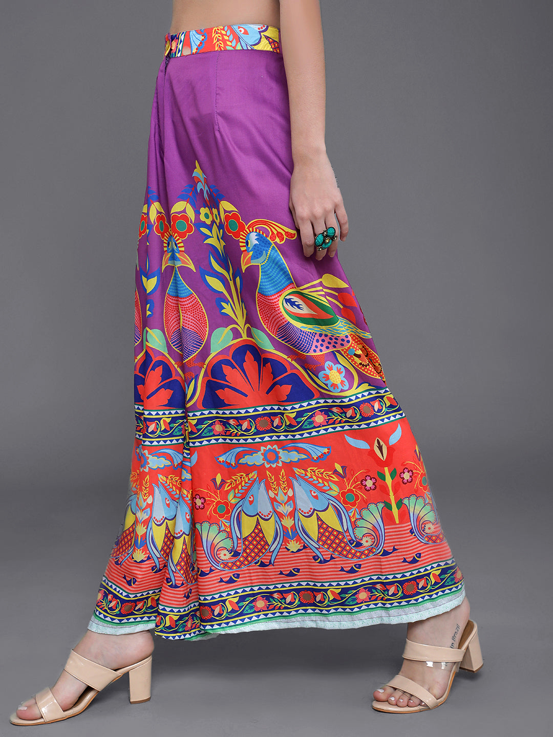 Purple & Orange Printed Flared Palazzo