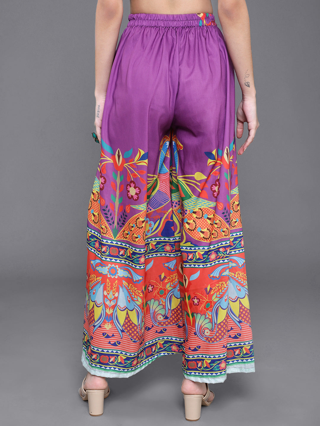 Purple & Orange Printed Flared Palazzo