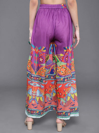 Purple & Orange Printed Flared Palazzo