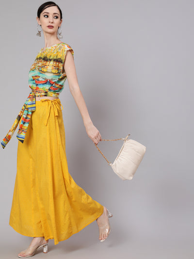 Yellow Ankle-Length Flared Palazzo