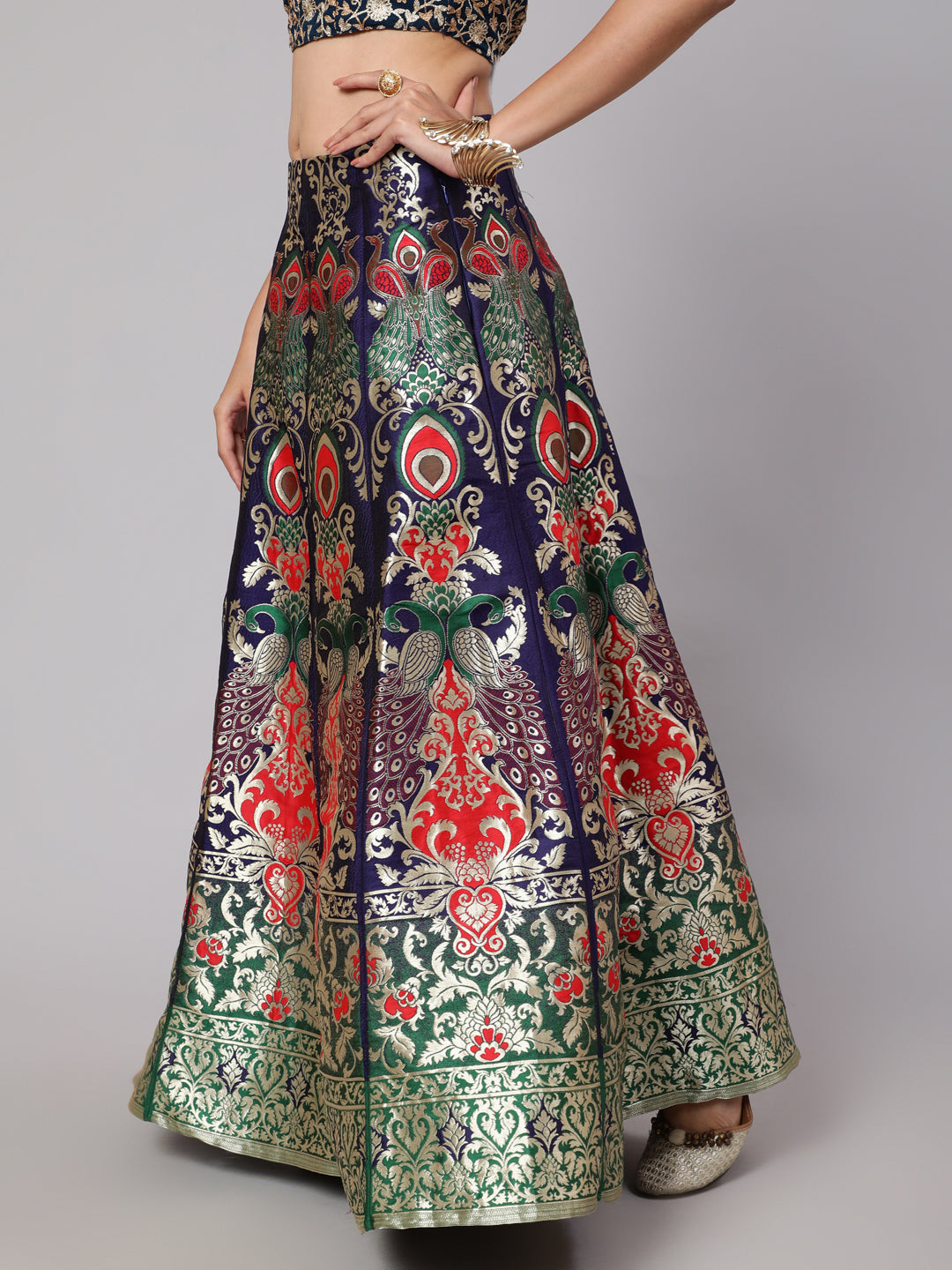 Blue Jacquard Design Flared Skirt