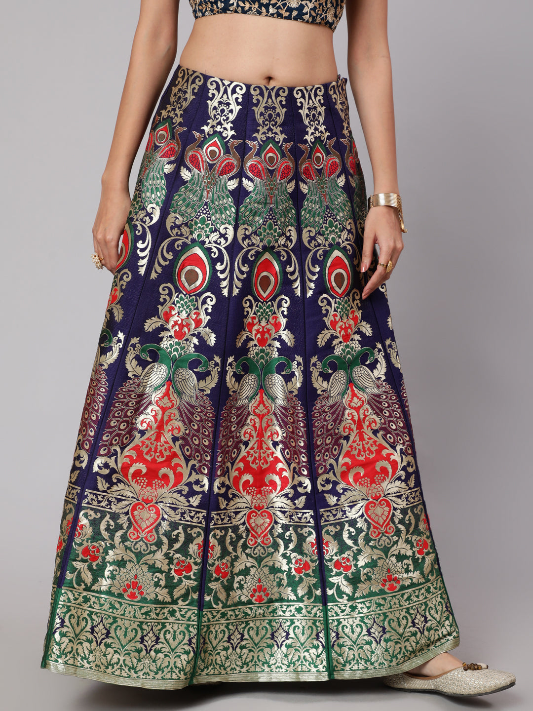 Blue Jacquard Design Flared Skirt