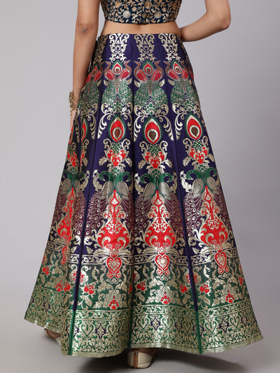Blue Jacquard Design Flared Skirt