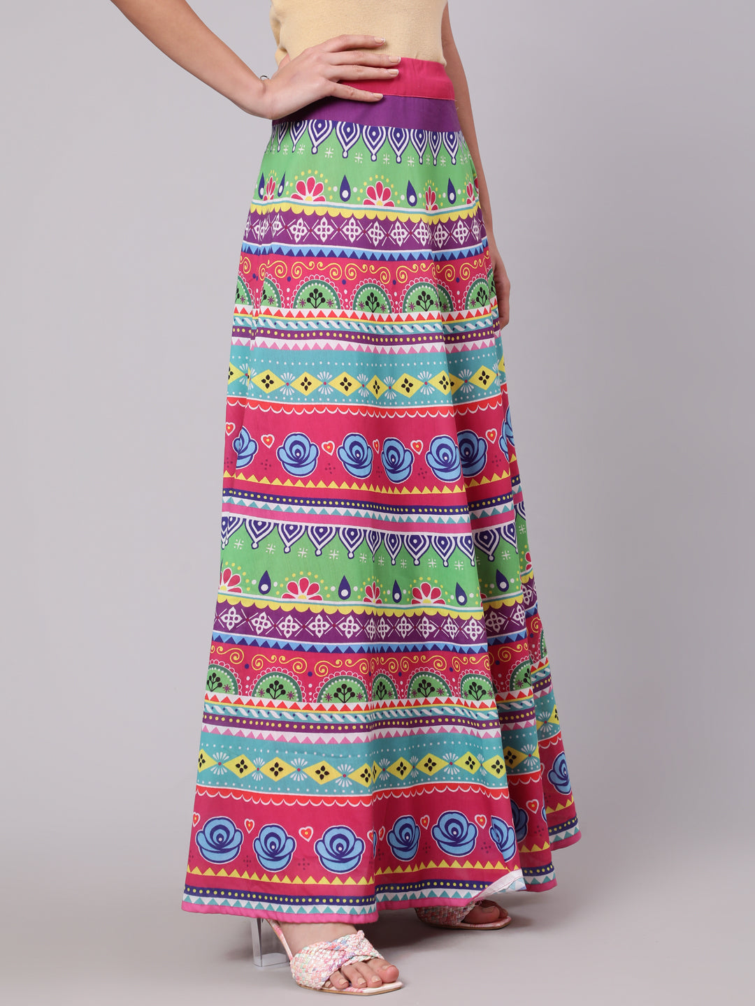 Multicolor Floral Print Flared Skirt