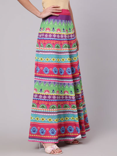 Multicolor Floral Print Flared Skirt