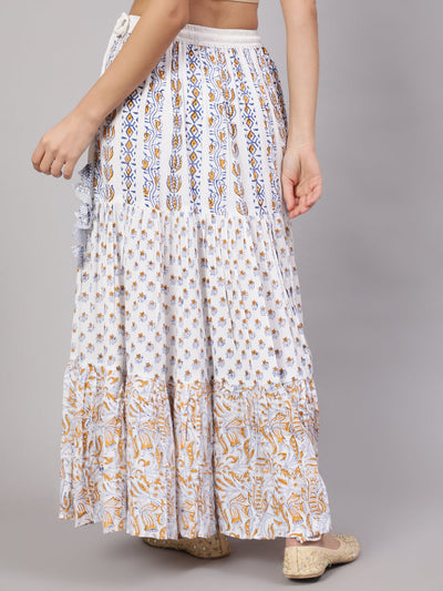 White Block Print Tiered Skirt