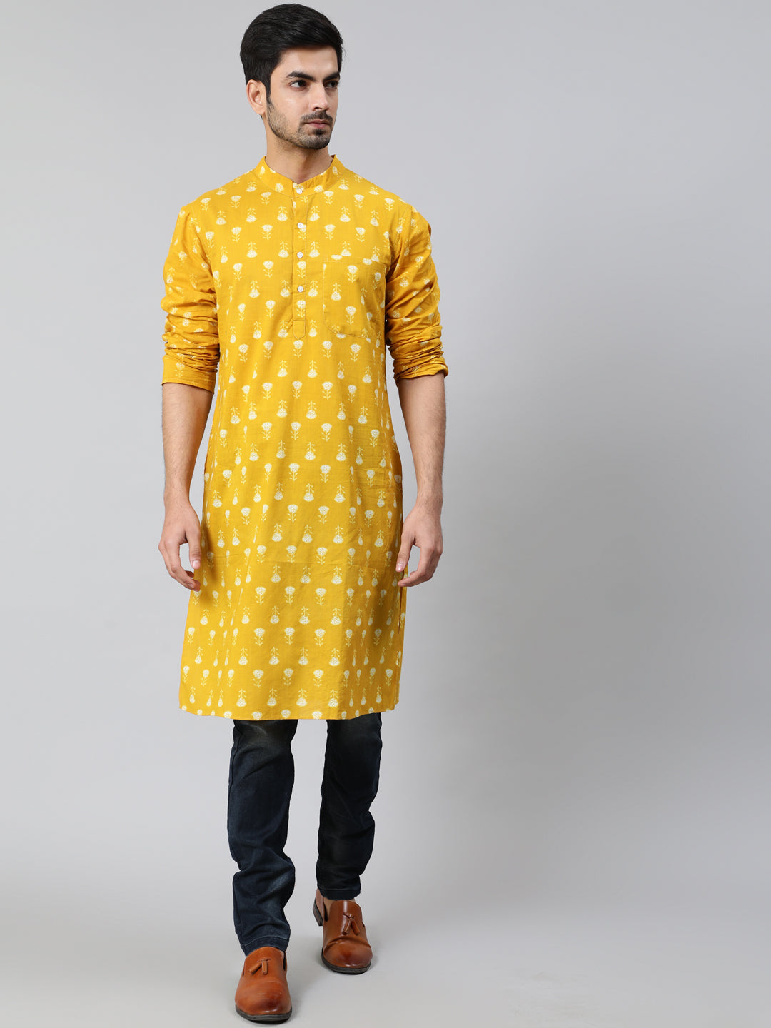 Yellow Floral Print Kurta