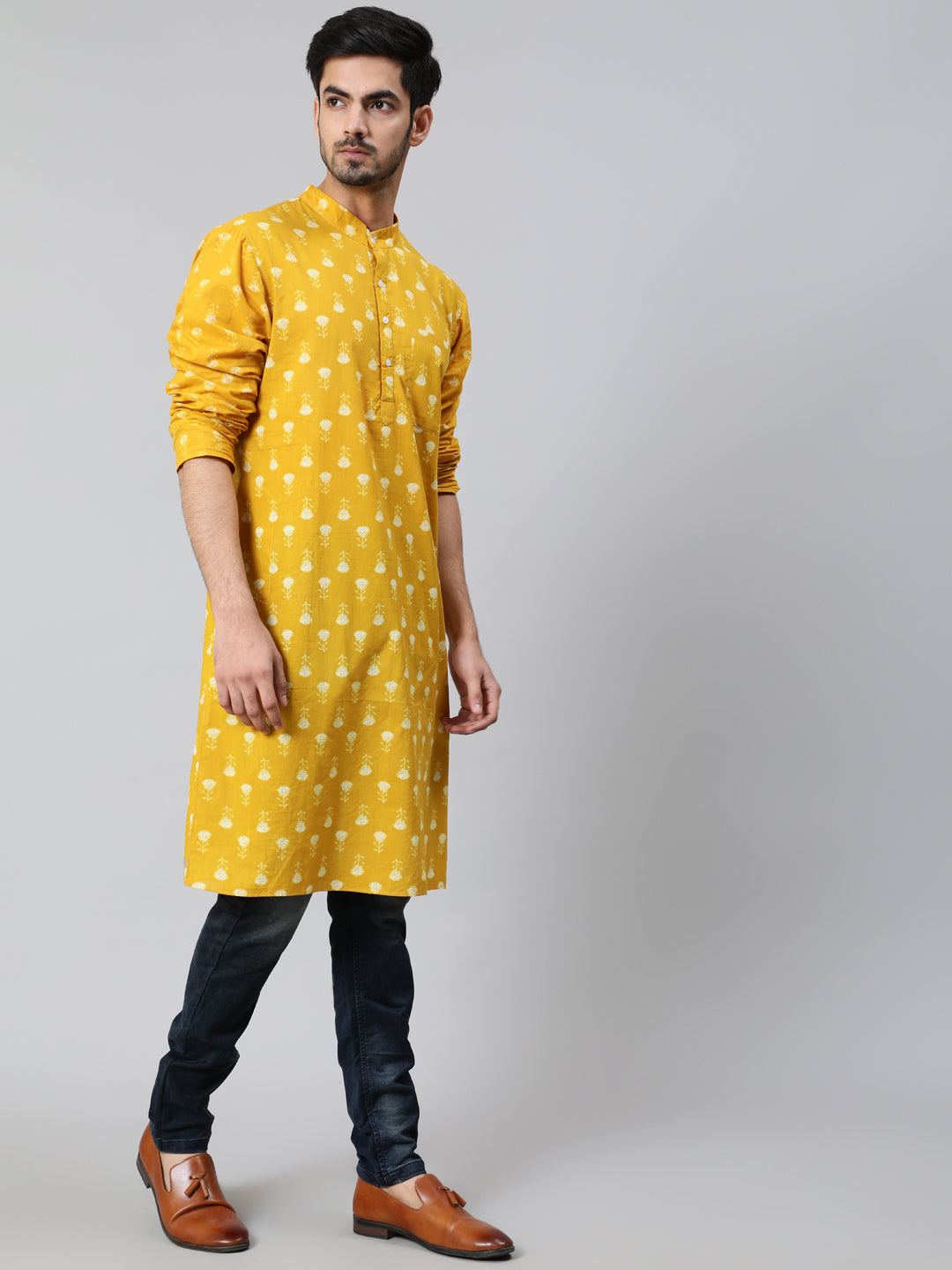 Yellow Floral Print Kurta