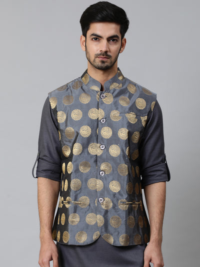 Grey Brocade Nehru Jacket