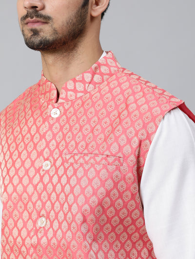 Peach Brocade Nehru Jacket