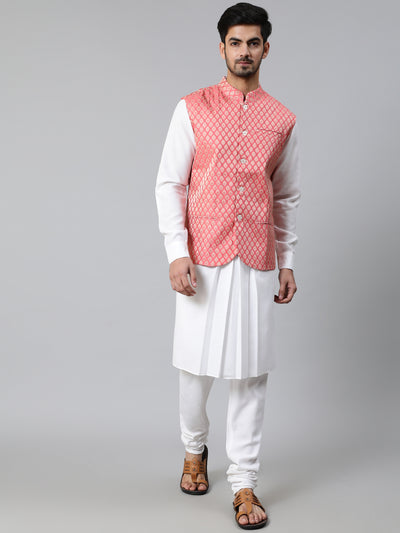 Peach Brocade Nehru Jacket