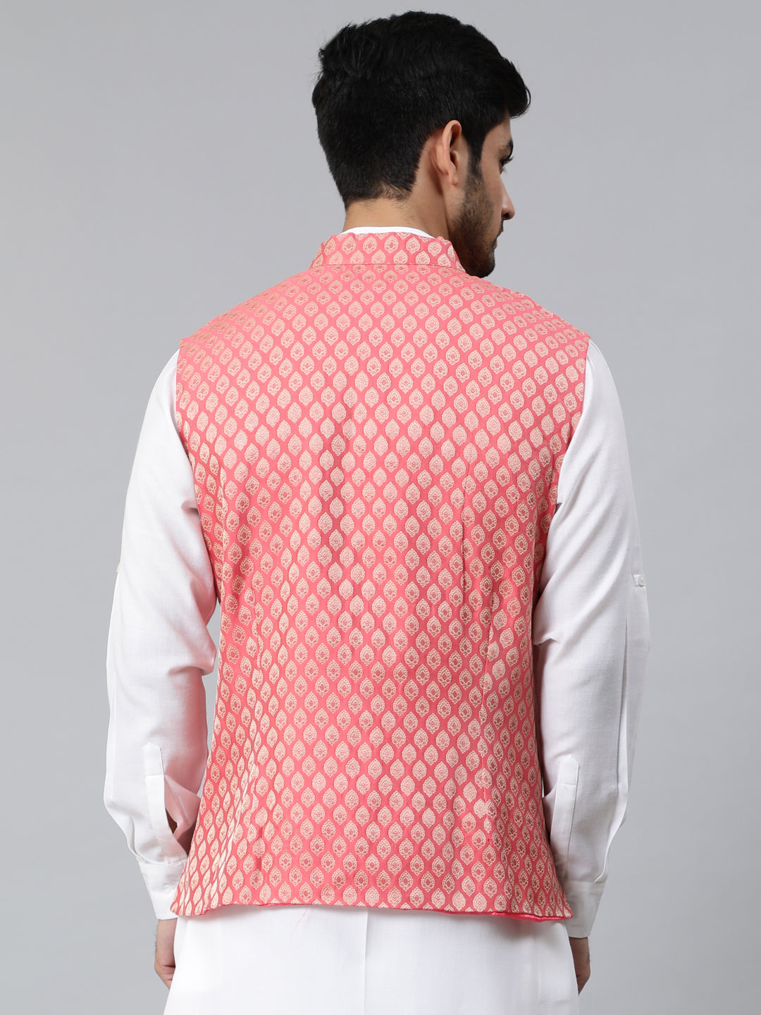 Peach Brocade Nehru Jacket