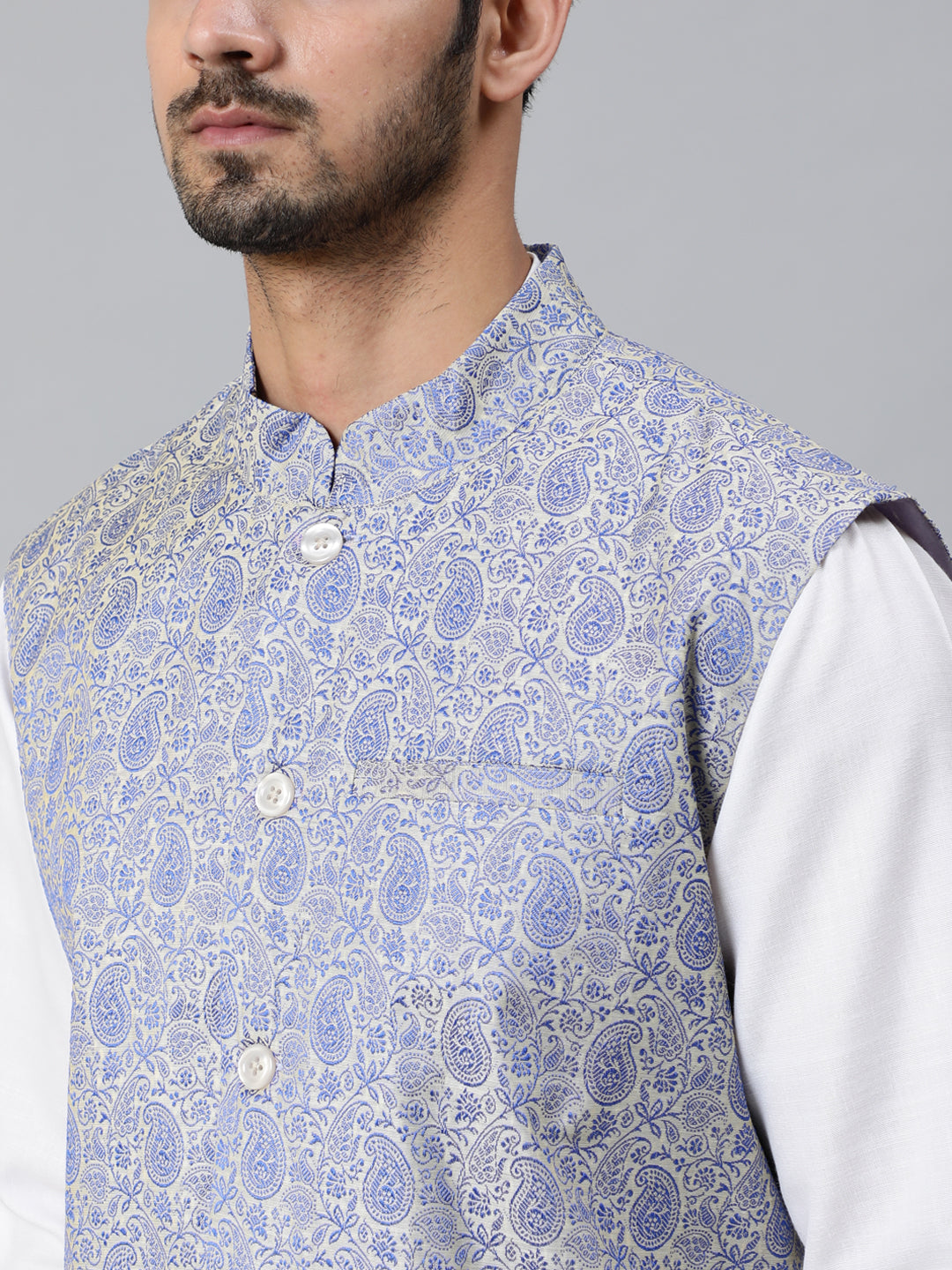 White Kurta Churidar With Nehru Jacket