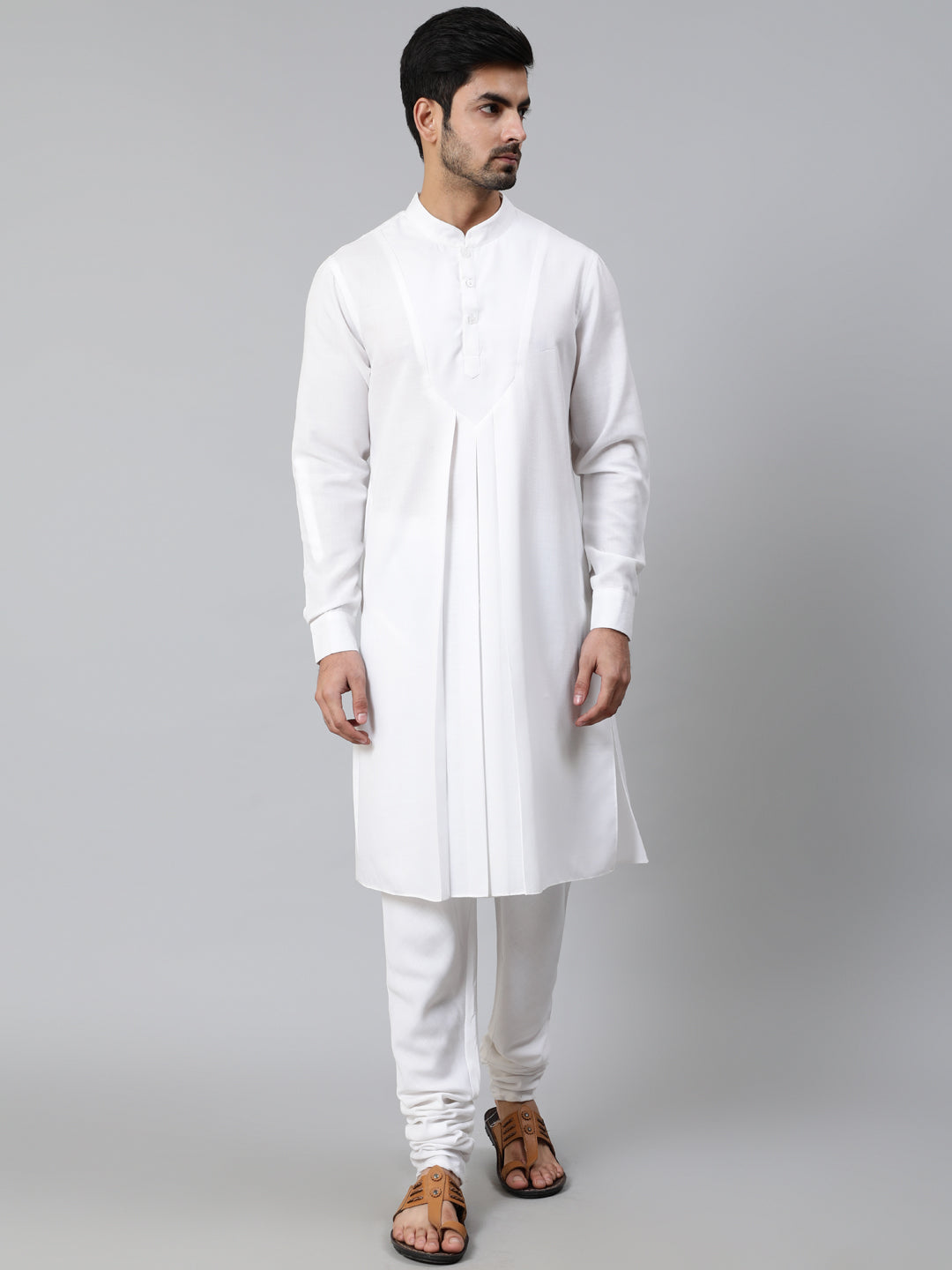 White Kurta Churidar With Nehru Jacket