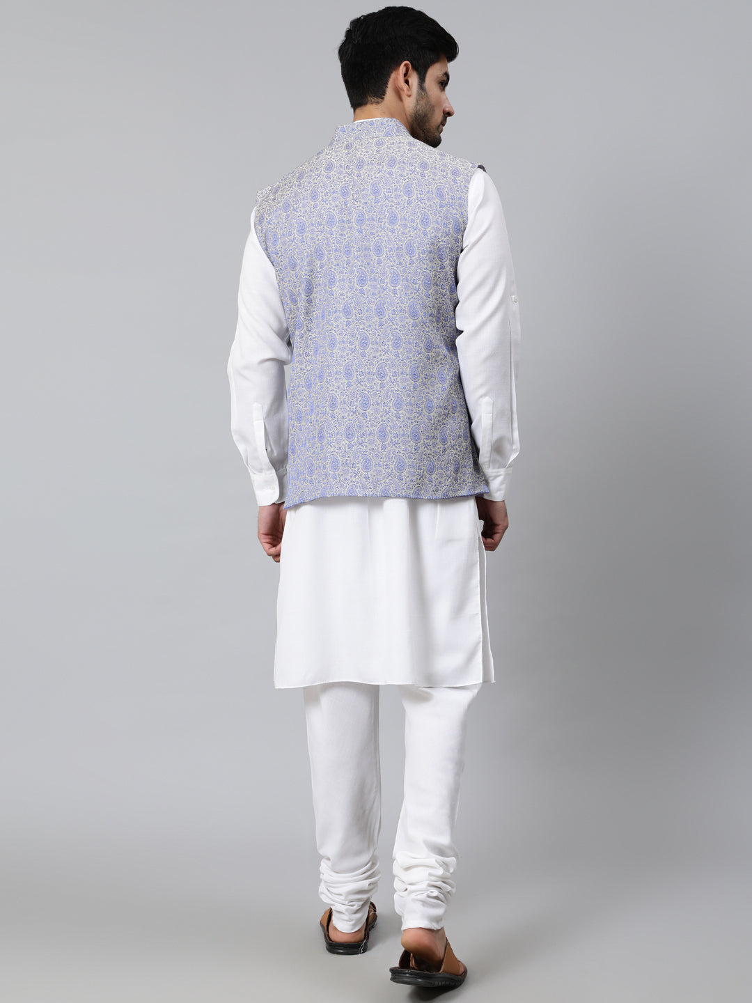 White Kurta Churidar With Nehru Jacket