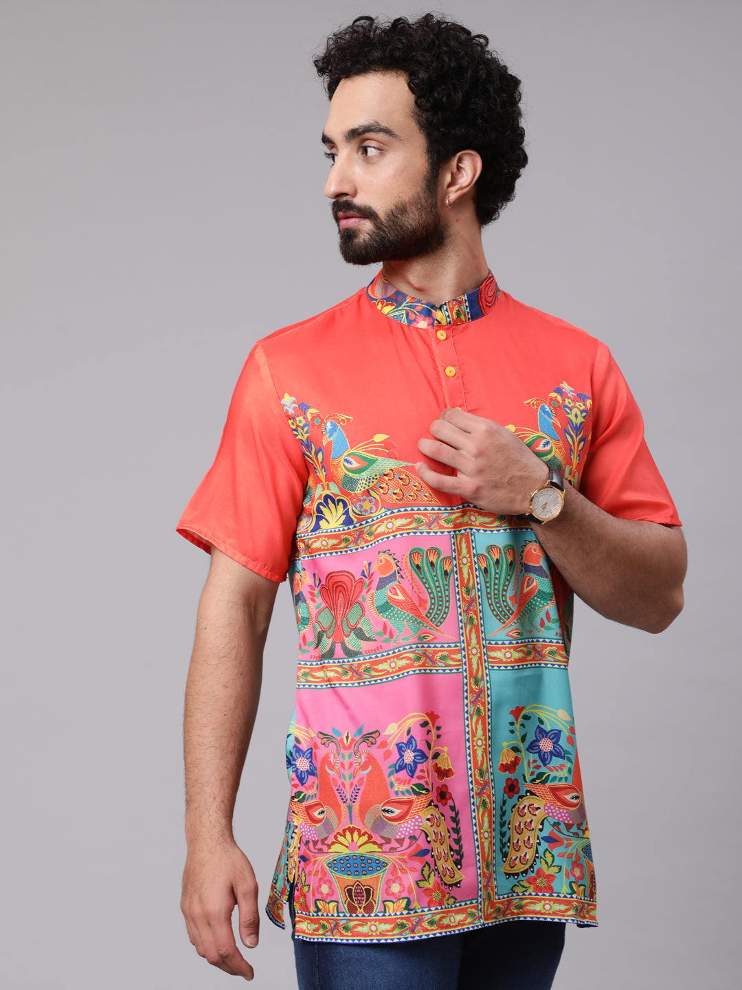 Orange Yellow Digital Print Short Kurta