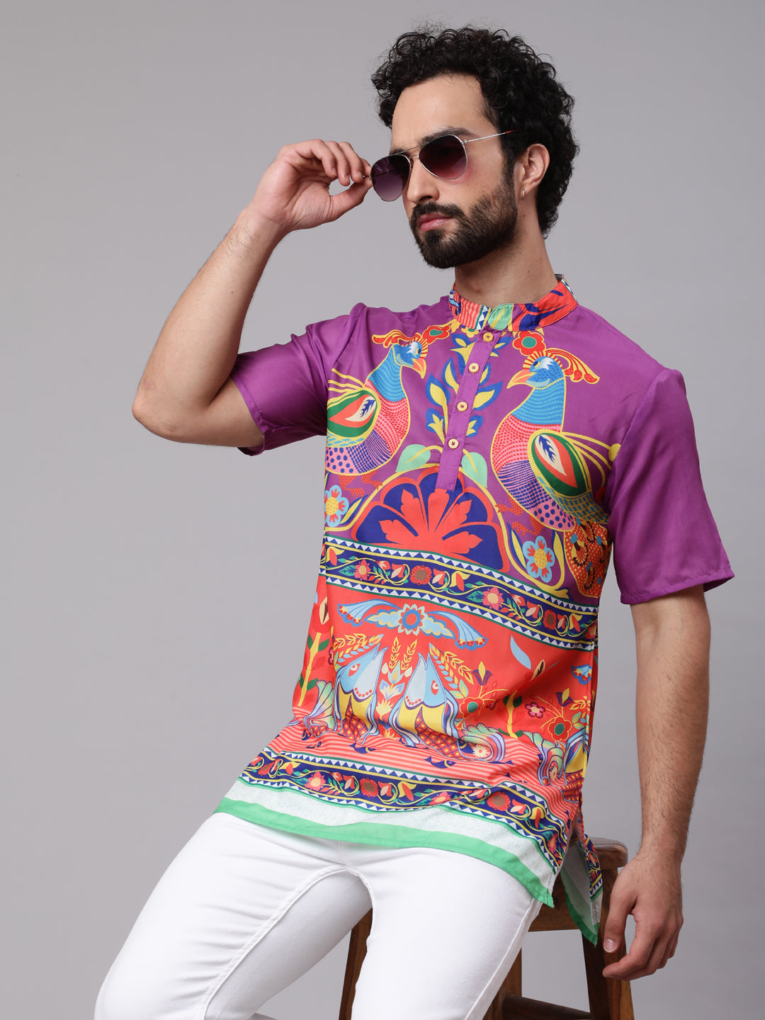 Purple & Orange Digital Print Kurta