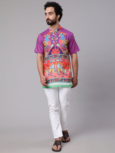 Purple & Orange Digital Print Kurta