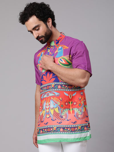 Purple & Orange Digital Print Kurta